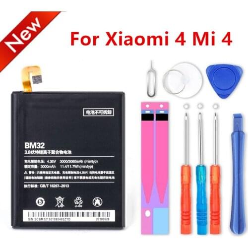 100% NEW BM32 3080mAh Battery For Xiaomi 4 Mi 4 Mi4 M4 BM32 High Quality Phone Replacement Batteries +Tools