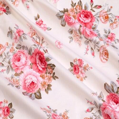 Pretty 50x160cm White Big Blooming Peony Flowers Printed 100% Cotton Fabric for quilting bedding cloth DIY sewing