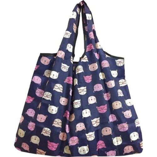 25PCS / LOT Tote Foldable Colors ECO Reusable Polyester Portable Shoulder Handbag Cartoon Green Folding Pouch Shopping Bag