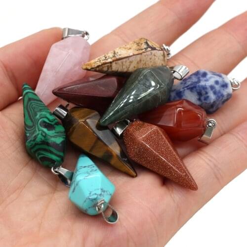 Natural Rose Quartzs Tiger Eye Stone Pendant Cone Shape Stone Pendant for Making DIY Jewelry Size 15x33mm