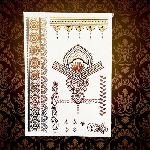 Glitter Fake Waterproof Temporary Tattoo Indian Totem Henna Design HYH073 Sexy Women Body Arm Tattoo Gold Flash Tatoos Bracelet