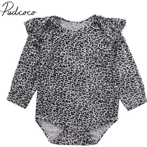 Brand New Newborn Infant Baby Girls Long Sleeve Bodysuit Leopard Jumpsuit Ruffled Clothes Casual Outfit 0-24M
