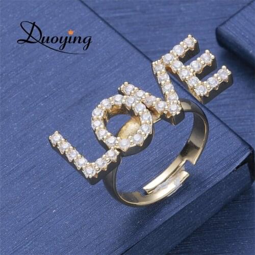 Duoying Zircon Rings Alphabet Letter Rings for Women Trendy Ring Jewelry Gold Color