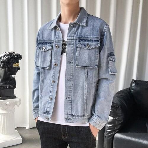 Denim Jacket Fashion Printing Men Loose Outsidewear Autumn New Pocket Cargo Coats Streetwear Jeans Jacket Plus Size M-5XL