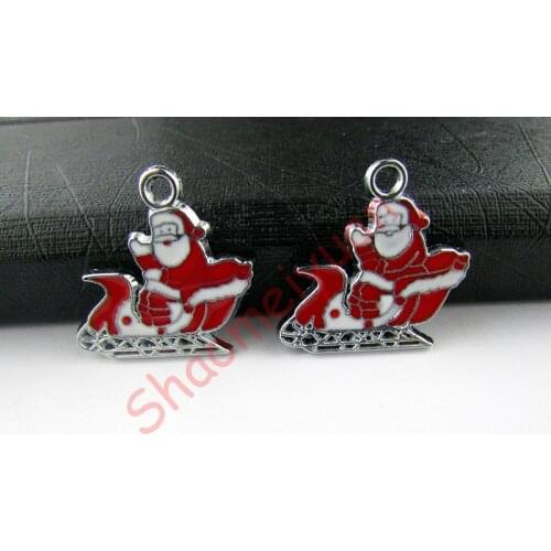 ECM19 Mix Color 20Pcs Alloy Metal Enamel Christmas Santa Claus and sleigh Charms Pendants 25x25mm