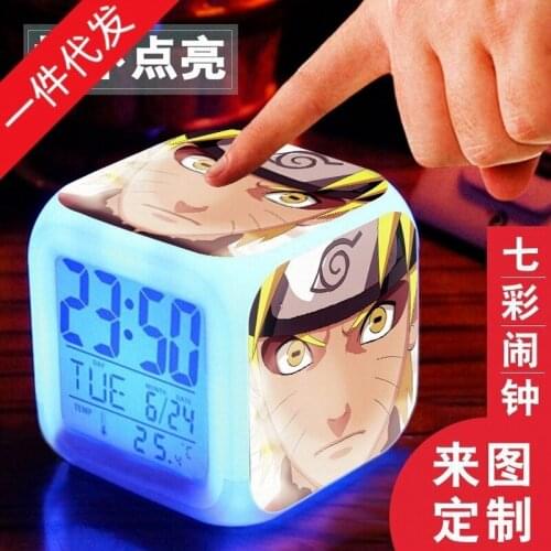 Naruto Anime Cartoons Character Luminous LED Colorful Flash Alarm CLock Desk Light with Temperature Action Toy for Children