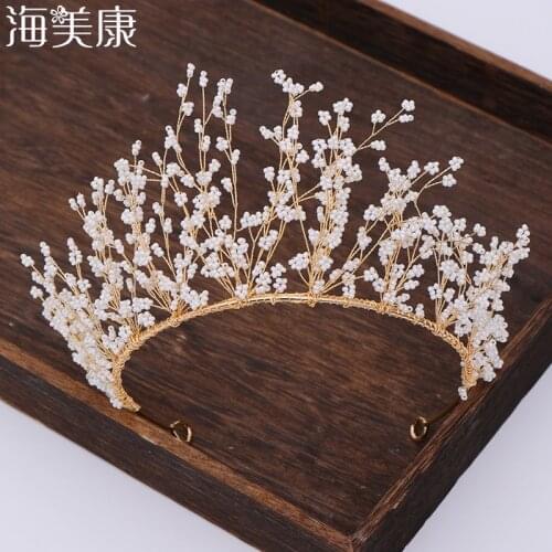 Haimeikang White Crystal Crowns Bride Tiara Earrings Fashion Queen For Wedding Crown Taking Pictures Headpiece Hair Accessories