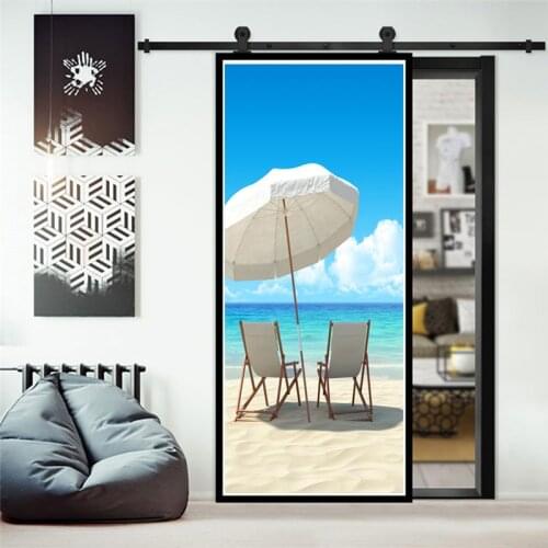 Sandy Beach Chair Art Picture Door Posters DIY 3D Door Sticker Shabby Facade Renovation Door Wallpaper Entrance stickers porte