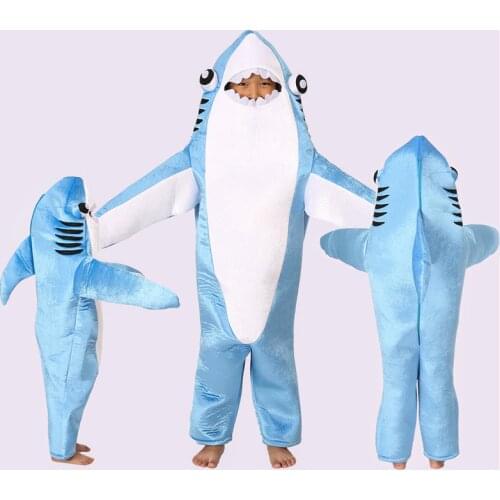 Shark Cosplay Costume Kids Adults Shark Stage Onesies Jumpsuit Clothing Halloween Costumes for Performance Props Free Shipping
