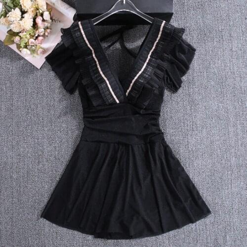 STAERK 2021 swimsuit black lotus leaf bud silk skirt boxer conjoined steel bracket together show thin hot spring bathing suit