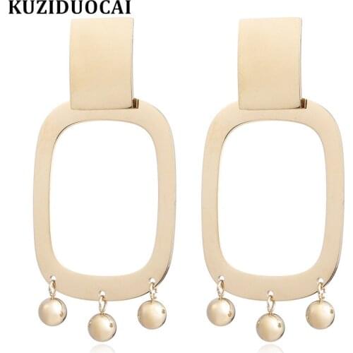 Kuziduocai New Fashion Jewelry Punk Modern Square Dangle Bell Titanium Stainless Steel Statement Drop Earrings For Women E-1802