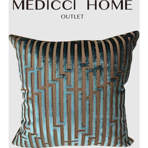 Medicci Home Geometric Cushion Cover French Style Cut Velvet Exclusive Design Maze Pattern Living Room Sofa Pillow Case Luxury