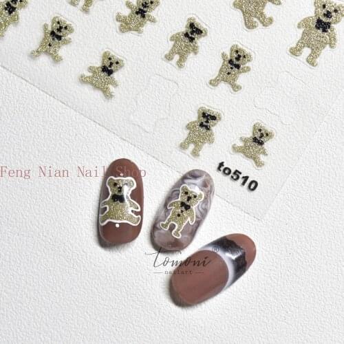 1PCS Gold and Silver TO Japanese Nail Art Sticker Adhesive Nail Sticker 3D New Small Fresh Silver Powder Gilt Bear
