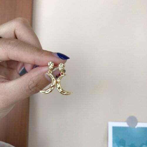 Real 925 Silver Folds Moon Drop Earrings Elegant Minimalist Party Wedding Gold Earrings for Women Fashion Jewelry Girl Gifts