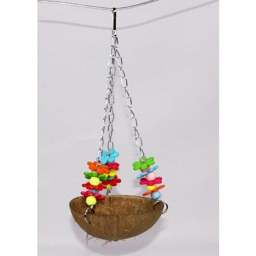 Natural Coconut Shell of Pet Bird Parrot Akrill Swing Habitat Bed Parrot Toy Feeding Equipment Cage Pendant