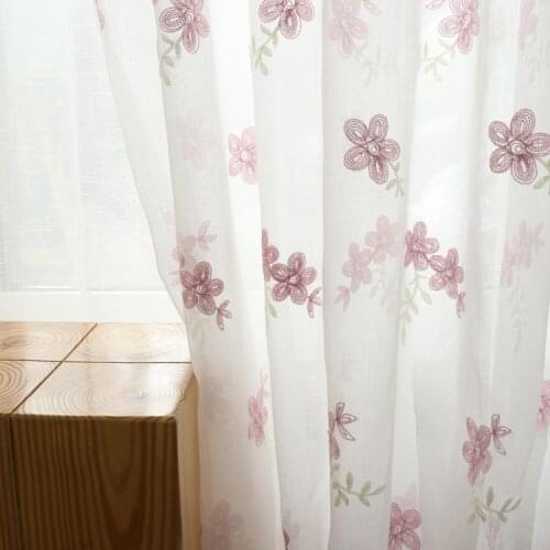 Small Fresh And Wild Pure Color Embroidered Gauze Curtain, Bedroom Living Room Cotton Screen