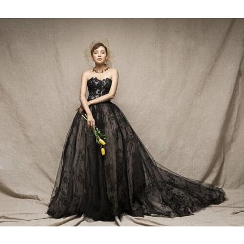 Vestido de noiva new Vintage Lace Gothic Black wedding Dress Strapless Corset Two Toned Colorful wedding gowns Bridal Gowns