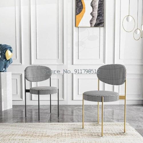 Dining chair home Nordic modern minimalist houndstooth backrest makeup stool ins light luxury net red single iron chair