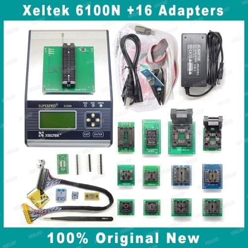 Original XELTEK SUPERPRO 6100 6100N Universal IC Chip Device Programmer NEWEST version + 16 Adapters +EDID Cable