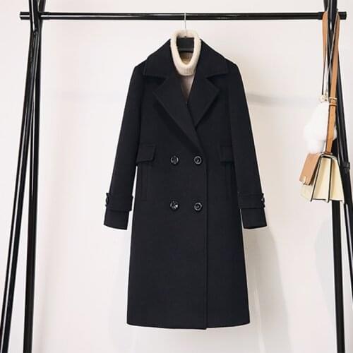 Autumn and winter womens mid-length double-breasted thickened temperament solid color fashionable woolen coat, 20 new warm coat