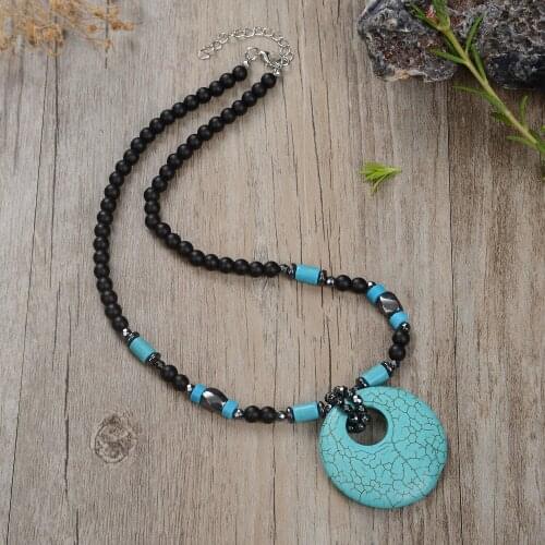 Mens Turquoise Necklace Gem Natural Gem Beaded Fashion Creative Collier Womens Unique Retro Necklace