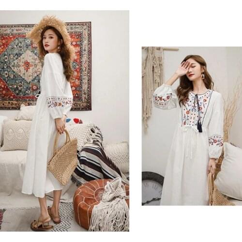 BeeHouse boho midi kawaii vestido de mujer dresses for women robe ete femme summer woman blouses robe blanche Womens dress2021