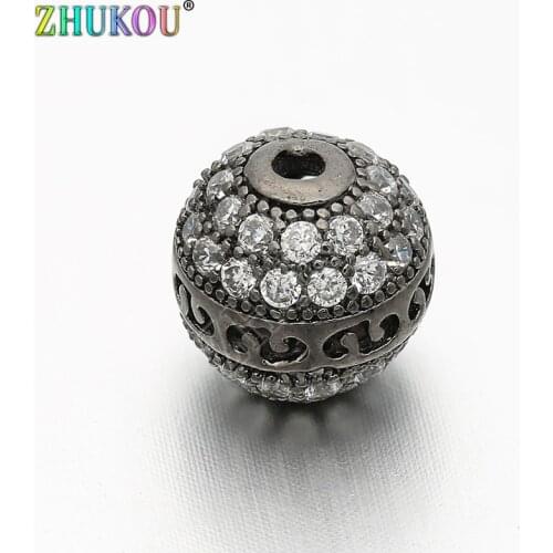 9mm Popular Brass Cubic Zirconia Hollow Spacer Beads DIY Necklace Pendant Jewelry Accessory Findings, Hole: 1mm, Model: VZ37