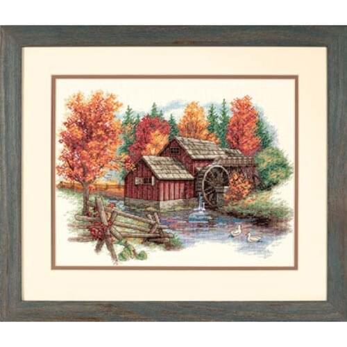 Lovely Gold Collection Counted Cross Stitch Kit Glory of Autumn Cabin Chalet Cottage dim 35199