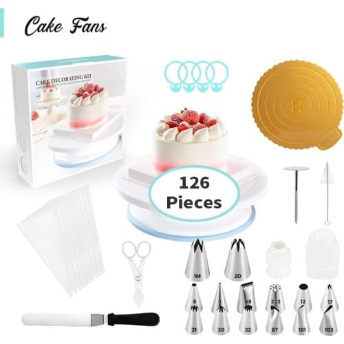 Cake Decorating Supplies Tools Kit 126pcs Turntable Icing Piping Cream Nozzle Set Free Postage Parent-child Kitchen Soluble bean