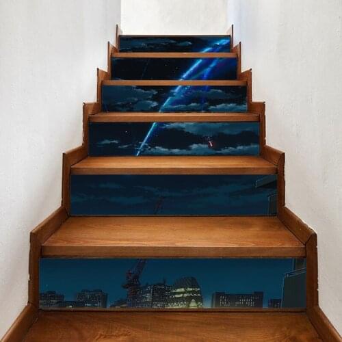 PVC Waterproof Art Beautiful Sky City Night Home Decor Decal Stair 3D Print Sticker Self Adhesive Diy Paper for Bedroom Sticker