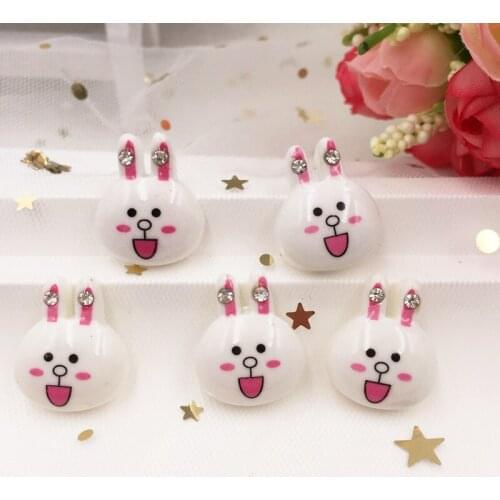 Hand Painted Resin Colorful Kawaii White Rabbit Flatback Cabochon Rhinestone 10PCS Scrapbook DIY Decor Home Figurine Crafts