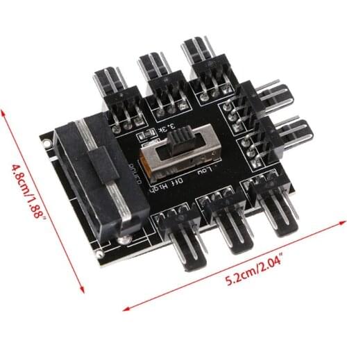 PC IDE Molex 1 To 8 Way Splitter Cooling Fan Hub 3-Pin 12V Power Socket PCB Adapter