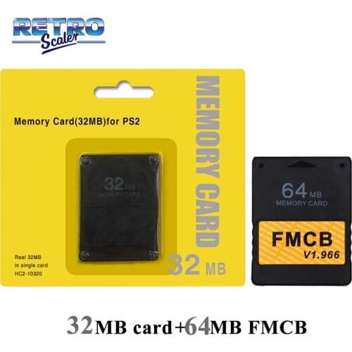 RetroScaler Memory Crad Pack 32MB for ps2+V1.966 FMCB Free McBoot Card 8MB/16MB/32MB/64MB for PS2
