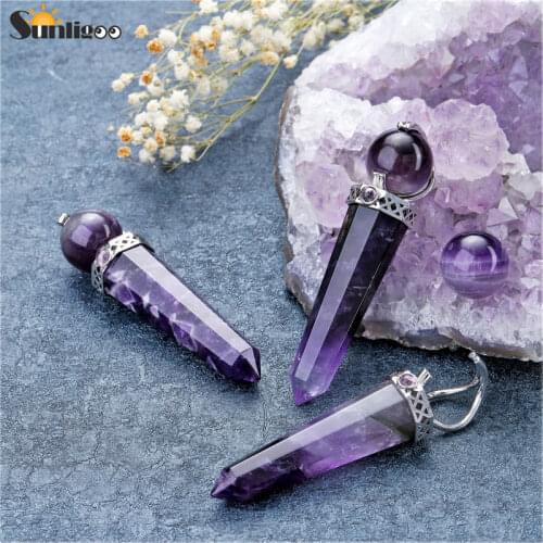 Sunligoo 8 Faceted Natural Polished Tower Crystal Column Amethyst Rose Quartz Clear Quart Point Wand Stone With Round Ball Decor