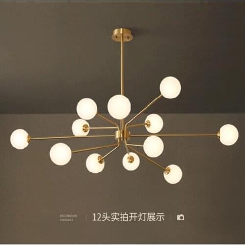 Nordic LED Chandeliers Lighting Copper For Living Room Bedroom Kitchen Magic Bean Glass Ball Gold Hanging Lamp Luminarias