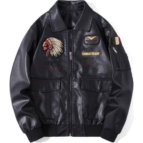 Windbreaker Bomber Jacket Men Leather Jacket Male Outerwear Embroidery Streetwear Casual PU Motorcycle Jacket Men Clothing Coat