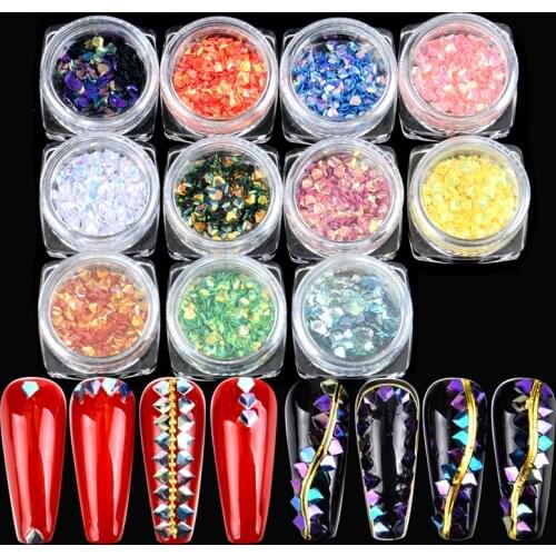 WUF 1 PC AB Color Nail Flakies Chameleon Triangle Nail Sequins Blingbling Holographic Paillette For Nail Art Decoration
