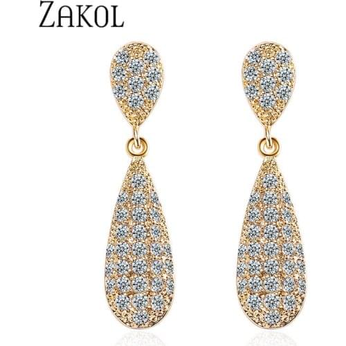 ZAKOL Fashion Luxury Micro Cubic Zirconia Water Drop Shape Pendant Dangle Earrings for Women Wedding Jewelry Gift
