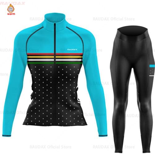 Cycling Jersey 2021Women Pro Team raudax Winter Fleece Cycling Clothing MTB Cycling Bib Pants Set Ropa Ciclismo Triathlon Set