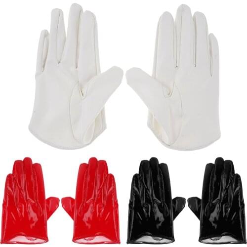 Women Shiny Latex Gloves Wetlook Patent Leather Wedding Party Gloves Fashion Ultra-Short Full Fingers Mittens Costume Accessory