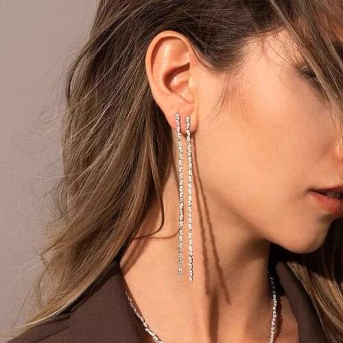 Cubic Zircon Irregular Chain Long Tassel Earrings 2021 Trend Silver Color For Women Fashion Luxurious Jewelry Wedding Party