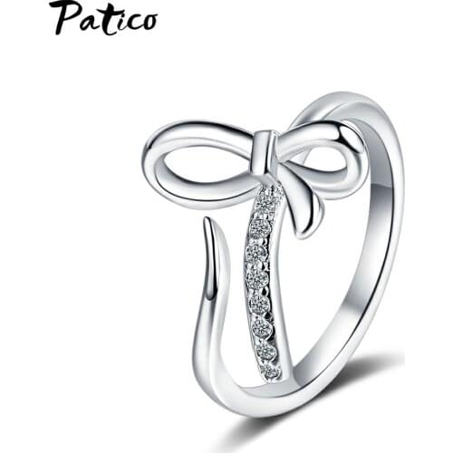 925 Sterling Silver Cute Adjustable Wedding Engagement Rings For Women Girls CZ Cubic Zircon Fashion Jewelry