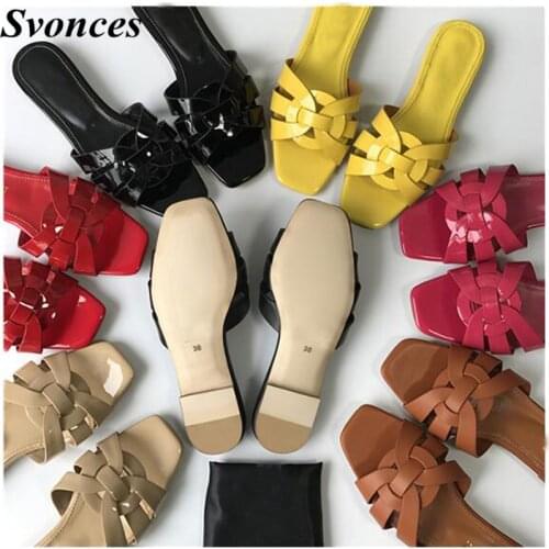 Svonces Summer Italian Design Women Flat Slippers Outdoor Open Toe Slide Embellished Women Beach Sandal Slippers Real Leather