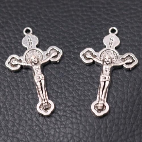 10pcs Silver Plated 3D Christian Jesus Cross Pendants Retro Necklace Earrings Metal Accessories DIY Charms Jewelry Crafts Making