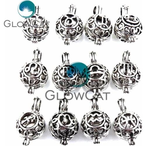 12pcs 21897 Constellation Beads Cage Locket Charms Necklace Jewelry Making Perfume Aroma Vintage Pendant for Pick a Pearl Cage