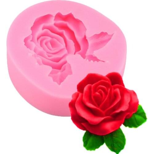 3D Solid Rose with Leaves Liquid Silicone Mold Diy Baking Fondant Cake Decoration Tool Cake Decoration Accessories