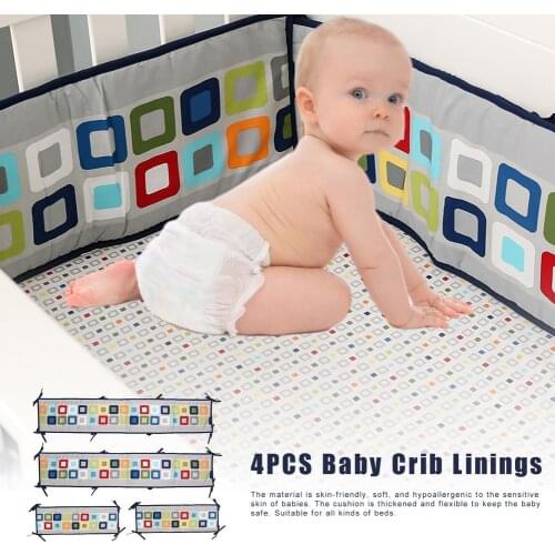 4pcs Crib Bumper Baby Cot Fence Baby Bed Circumference Bed Guardrail Mat Anti-Collision Cloth Crib Crash Barrier Bed Rail