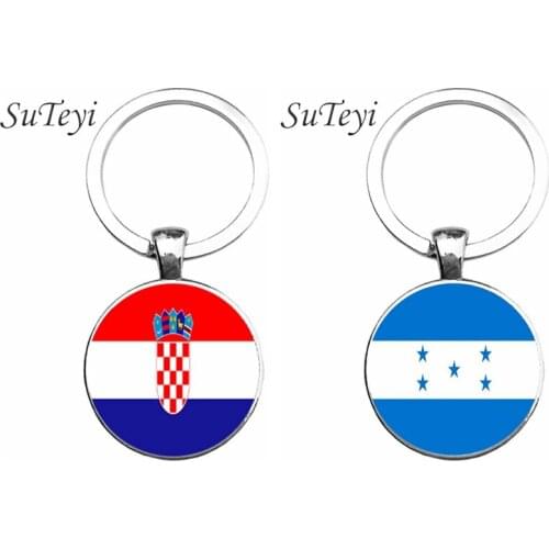 SUTEYI Unique Handmade Key Chain Honduras/Croatia Flag Art Photo Keychain Round Glass Key Ring Jewelry Birthday Gift