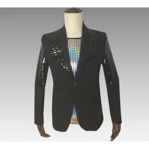 Black slim clothes men suits designs masculino homme terno stage singers jacket men sequins blazer dance star style dress punk