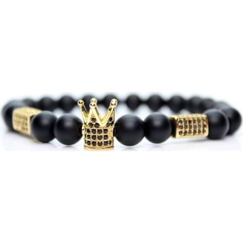 Black Beads Crown Bracelet Men Bracelets For Women Pulseras Hombre Pulseira Masculina Moda Mens Jewellery Armband Bracciale